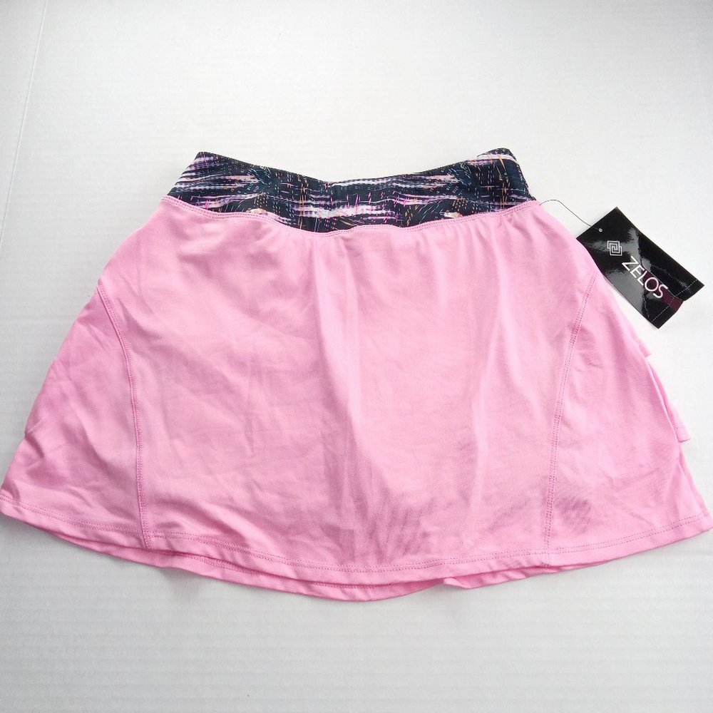 Zelos Girls Tiered Ruffle Skorts Size Medium Palos Pink Stretch Pull-On